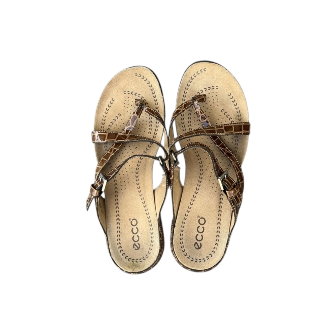 ECCO 39 Leather Sandals Slides Cork Footbed 8-8.5 Flip Flops